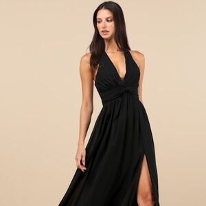 Lulus Marilina Black Pleated Twist-front Maxi Dress - Size S